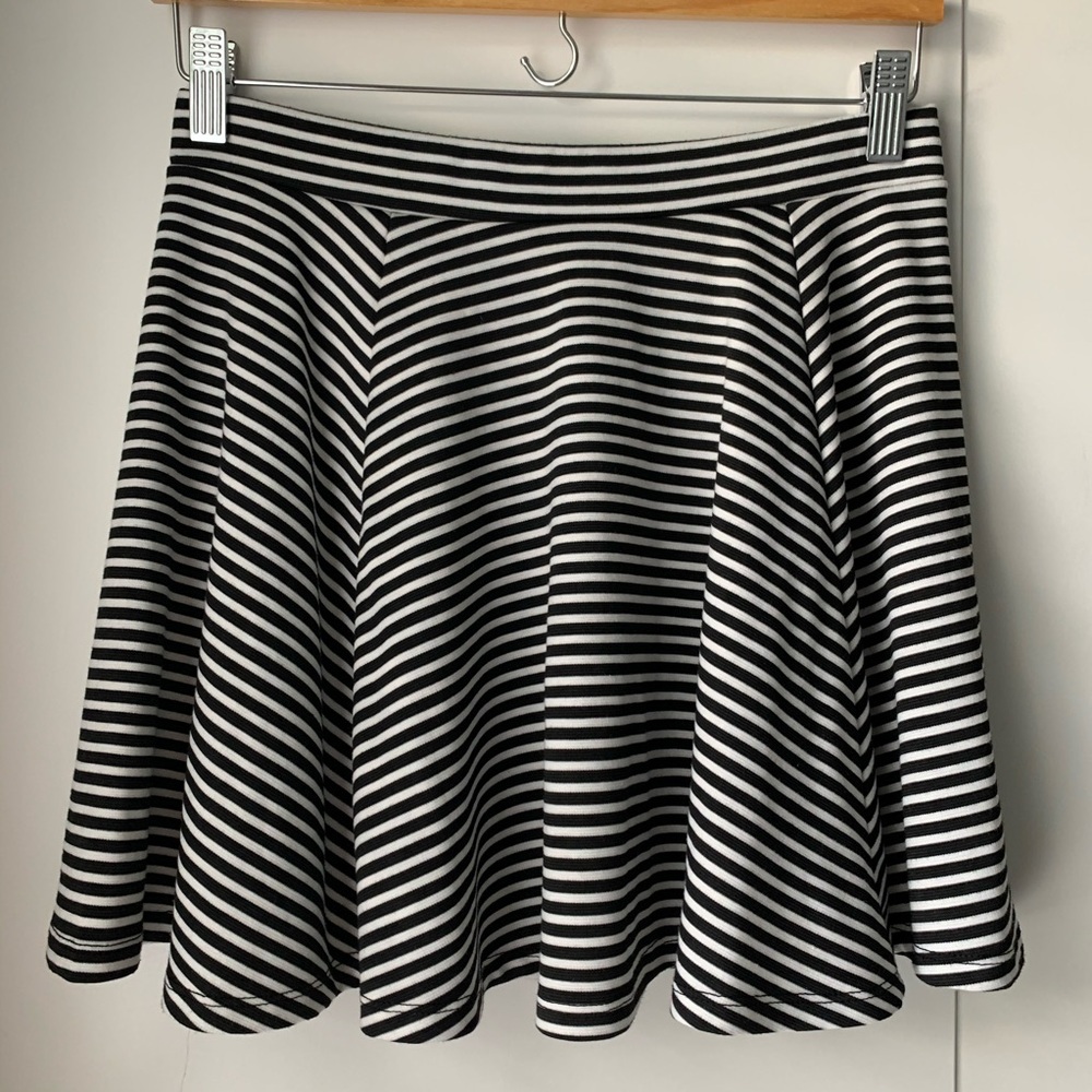Black and white striped skater skirt